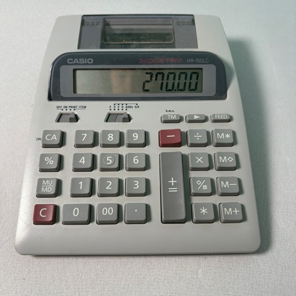 Casio HR-150LC Printing Calculator 12 Digit Desktop Portable Gray Working